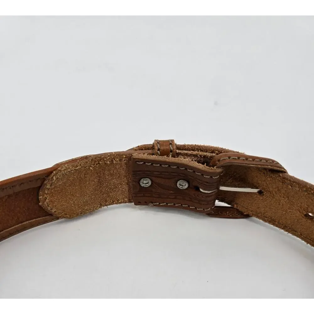 Vintage Tooled Leather Belt with‎ Woven Southwestern Pattern – Size 24